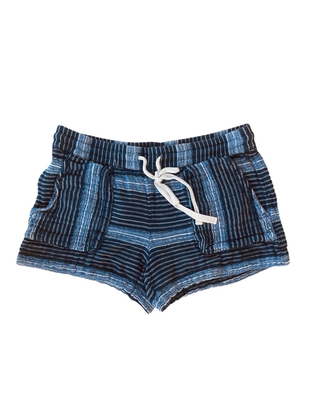 Lou & Grey Baja Striped Cotton Boho Shorts Blue Cream XS